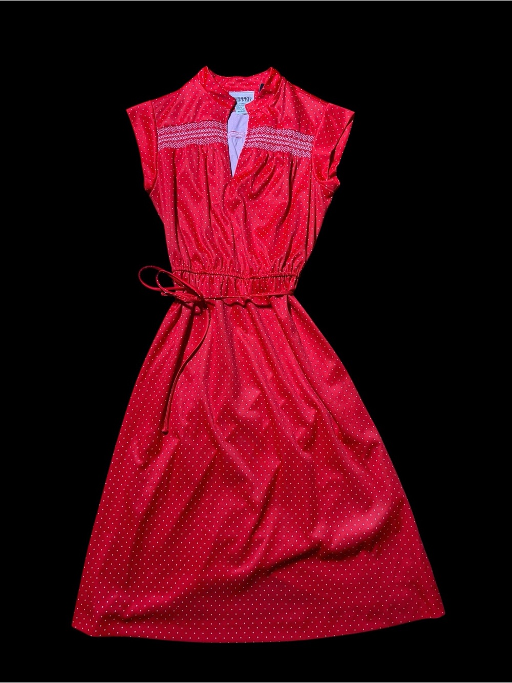 70’s Red Cap Sleeve Dress with String Belt